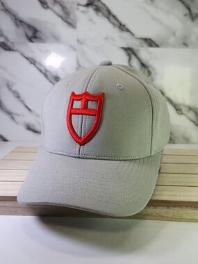 Tudor Cap. Grey Baseball Hat with Red Shield Tudor Embroider